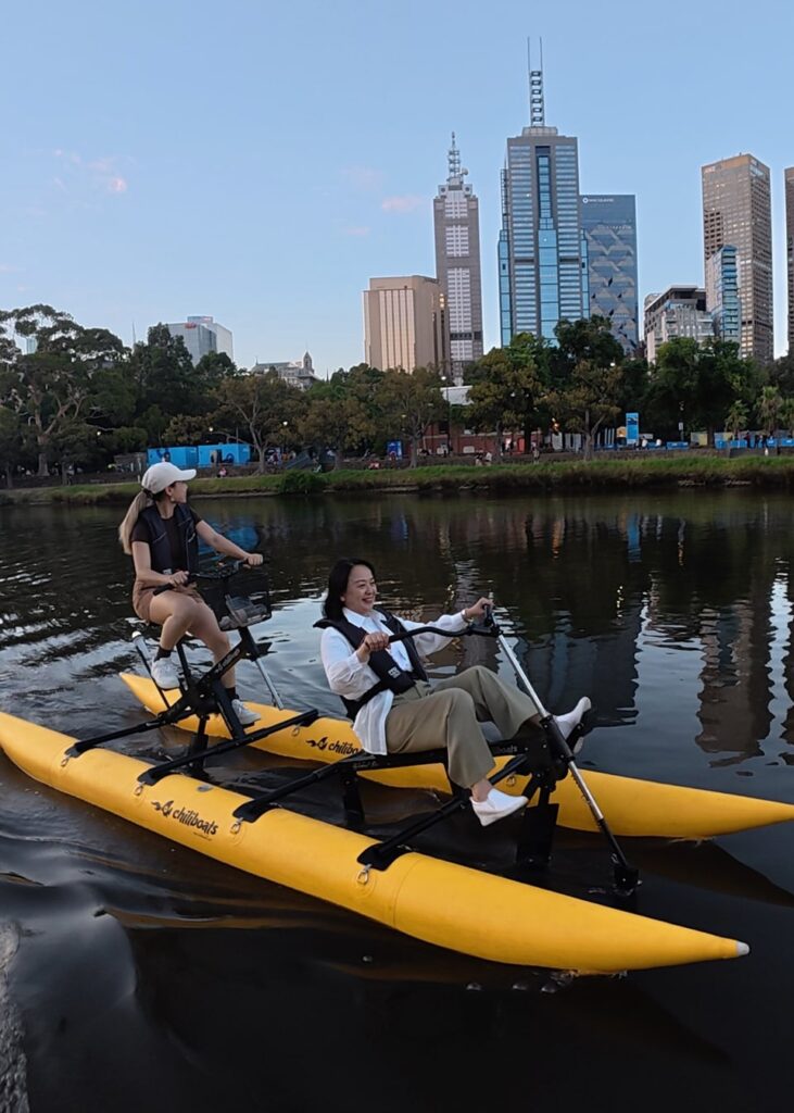 Tandem waterbiking on the Yarra River in Melbourne