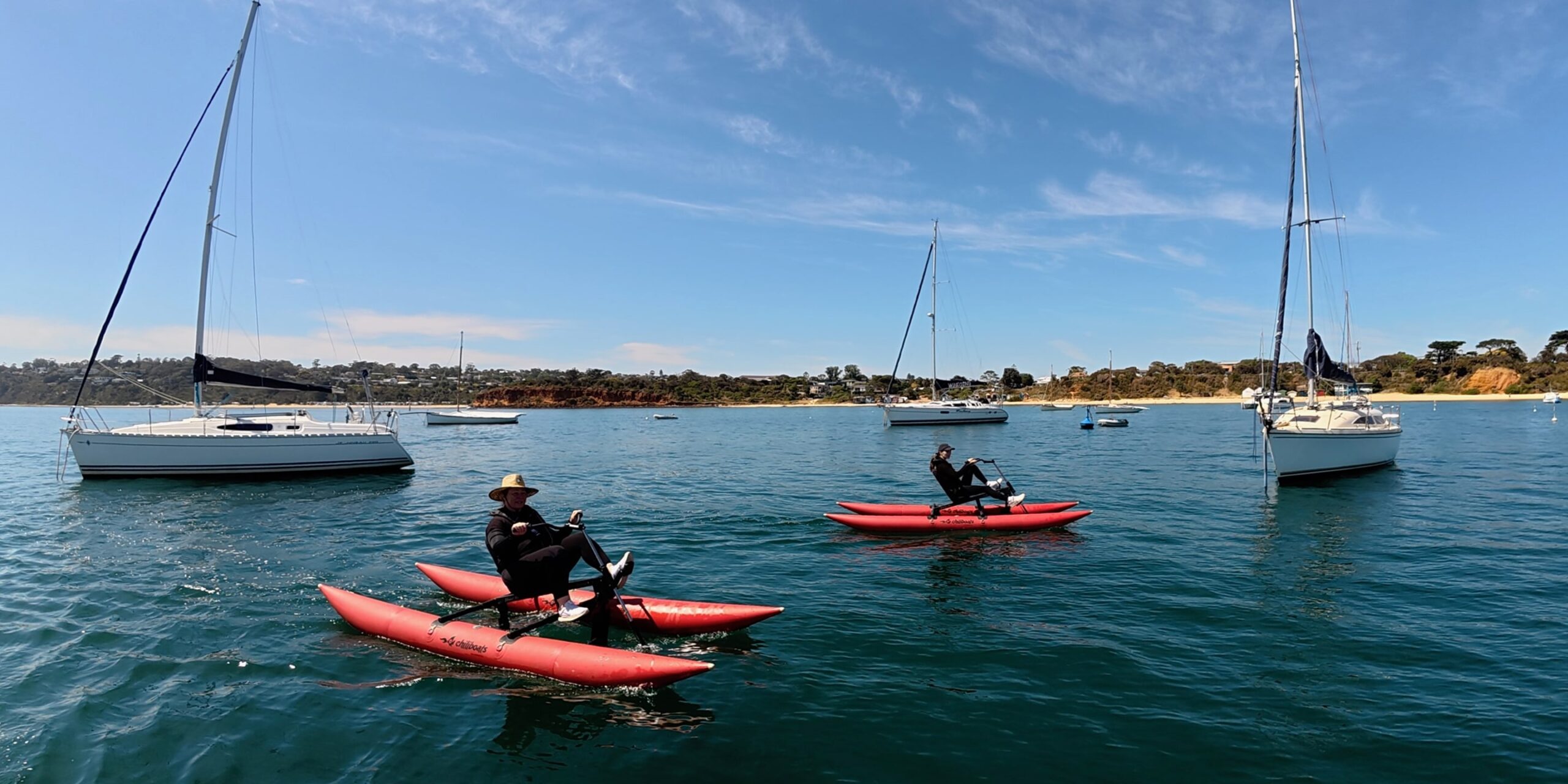 Couple waterbiking in Mornington Peninsula