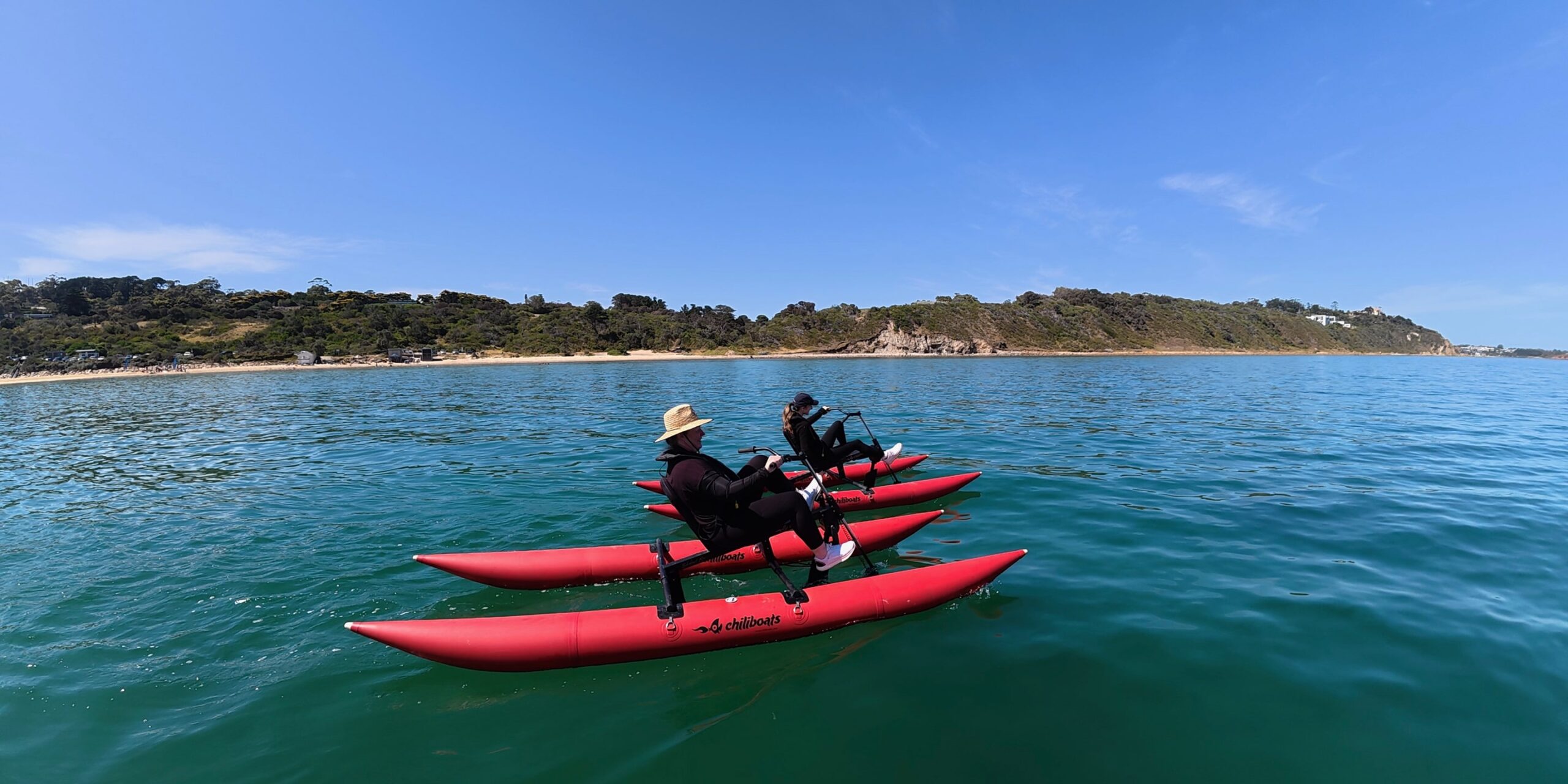Couple waterbiking in Mornington Peninsula