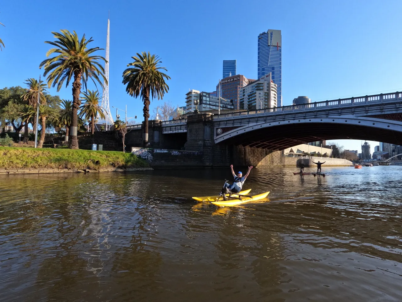 Group waterbiking on the Yarra River in Melbourne