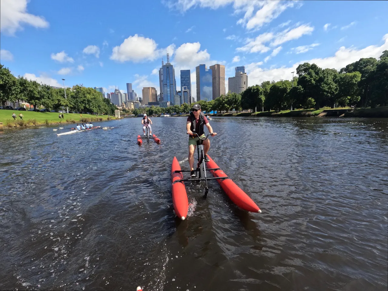 Couple waterbiking on the Yarra River in Melbourne