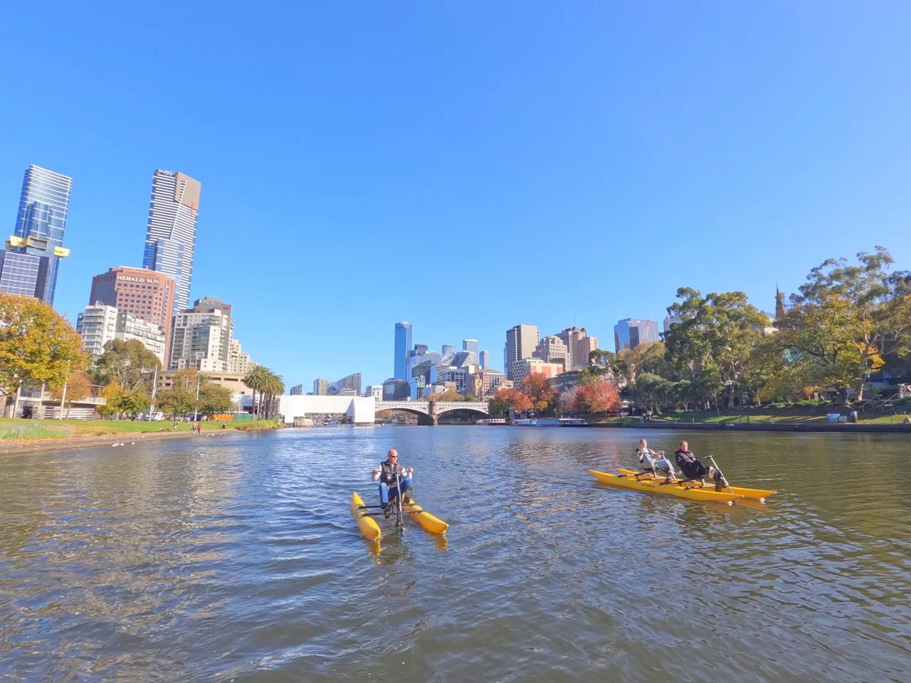 Group and tandem waterbiking on the Yarra River in Melbourne